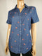 Karen Scott Women Short Sleeve Embroided Flower Button Shirt Blouse Top Size M