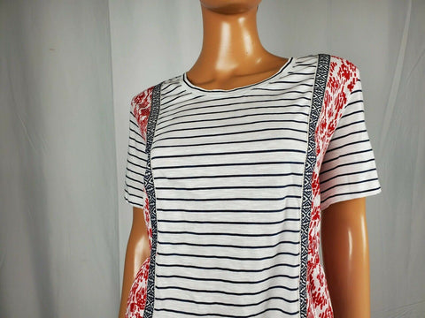 Style&Co Women Short Sleeve Scoop Neck White Stripe Red Print Blouse Top Plus 0X - evorr.com