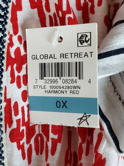 Style&Co Women Short Sleeve Scoop Neck White Stripe Red Print Blouse Top Plus 0X - evorr.com