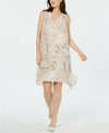 $109 ALFANI Women V-Neck Overlay Beige Floral Print Tunic A-Line Dress Plus 2X - evorr.com