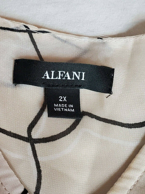 $109 ALFANI Women V-Neck Overlay Beige Floral Print Tunic A-Line Dress Plus 2X - evorr.com