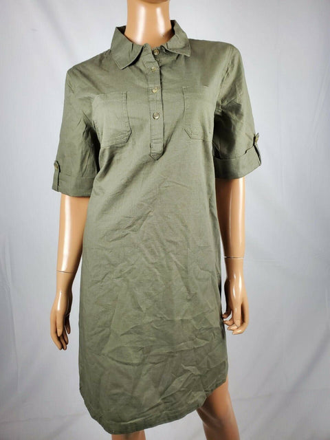 $89 NEW Karen Scott Women Short Sleeve Collared Tunic Shirt Dress Olive Green M - evorr.com