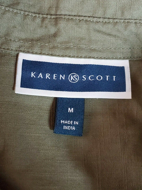 $89 NEW Karen Scott Women Short Sleeve Collared Tunic Shirt Dress Olive Green M - evorr.com