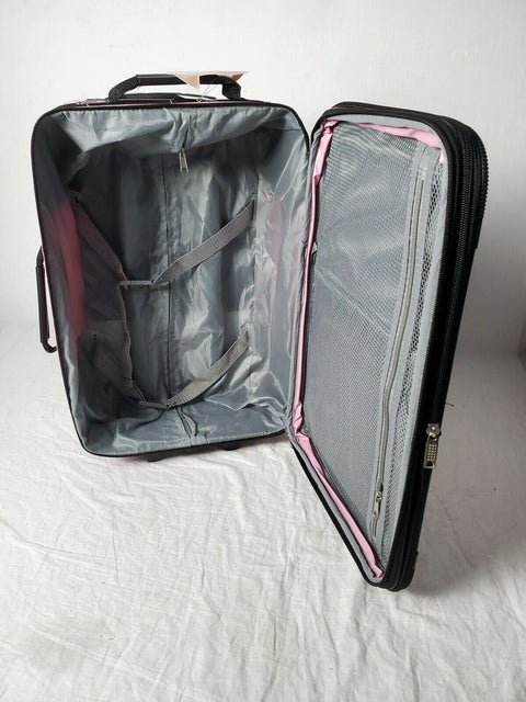 $180 New Rockland 2 Piece Carry On Luggage Set Rolling Suitcase Pink Plaids