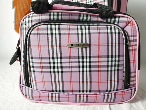 $180 New Rockland 2 Piece Carry On Luggage Set Rolling Suitcase Pink Plaids