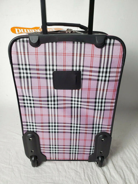 $180 New Rockland 2 Piece Carry On Luggage Set Rolling Suitcase Pink Plaids