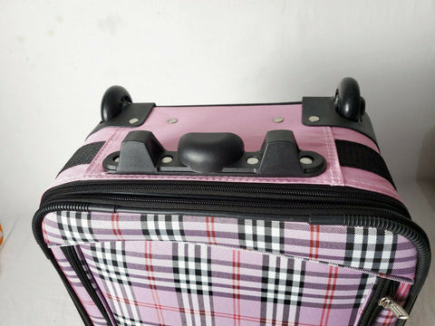 $180 New Rockland 2 Piece Carry On Luggage Set Rolling Suitcase Pink Plaids