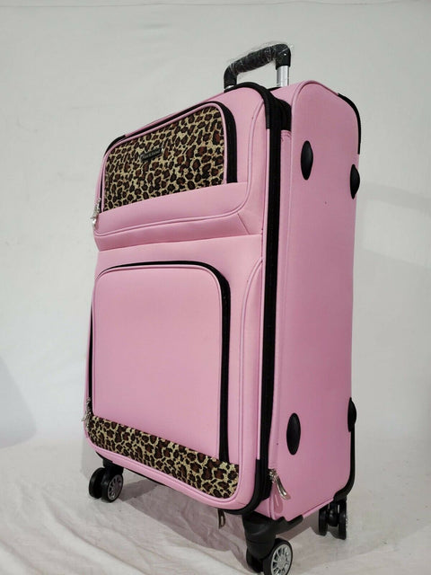 $280 New Rockland 28" Large Luggage Spinner Suitcase Pink Leopard Lightweight
