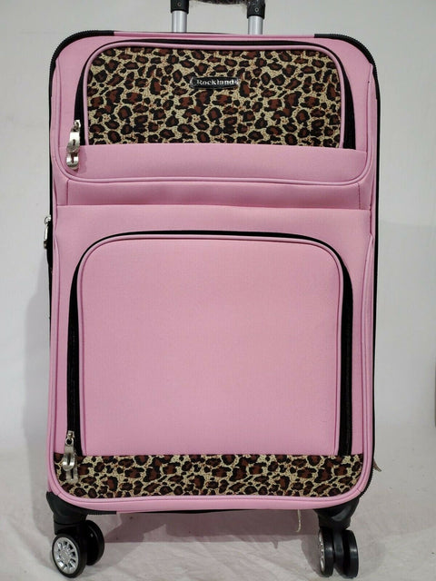 $280 New Rockland 28" Large Luggage Spinner Suitcase Pink Leopard Lightweight