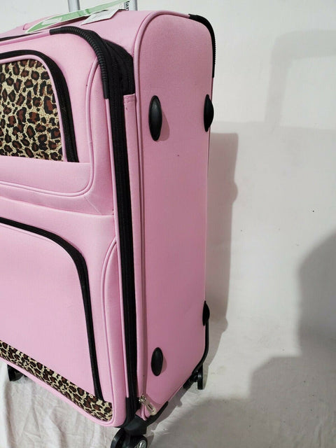 $280 New Rockland 28" Large Luggage Spinner Suitcase Pink Leopard Lightweight