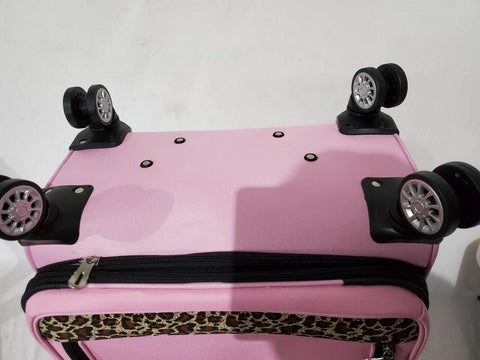 $280 New Rockland 28" Large Luggage Spinner Suitcase Pink Leopard Lightweight