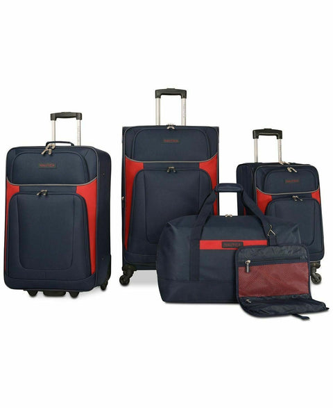 $460 New Nautica Oceanview 5 PC Luggage Set Spinner Suitcase Blue Red Soft