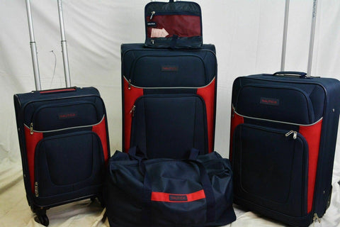 $460 New Nautica Oceanview 5 PC Luggage Set Spinner Suitcase Blue Red Soft