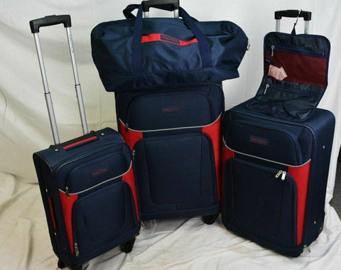 $460 New Nautica Oceanview 5 PC Luggage Set Spinner Suitcase Blue Red Soft