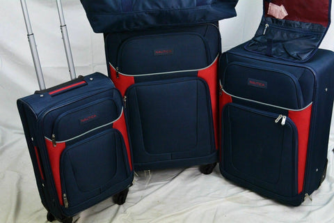 $460 New Nautica Oceanview 5 PC Luggage Set Spinner Suitcase Blue Red Soft