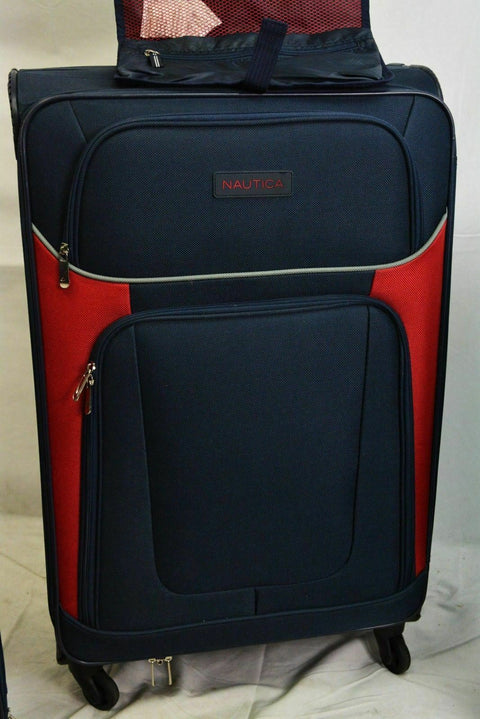 $460 New Nautica Oceanview 5 PC Luggage Set Spinner Suitcase Blue Red Soft