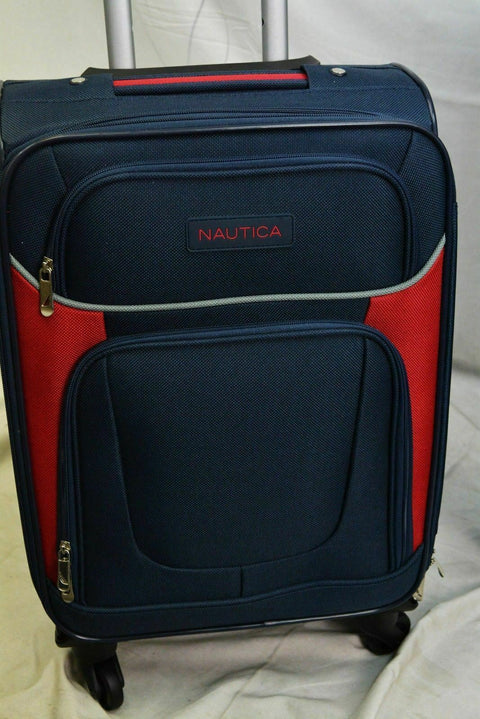 $460 New Nautica Oceanview 5 PC Luggage Set Spinner Suitcase Blue Red Soft