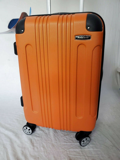 $240 Rockland London Orange Spinner Luggage Carry On Suitcase 20" Hard Expandble