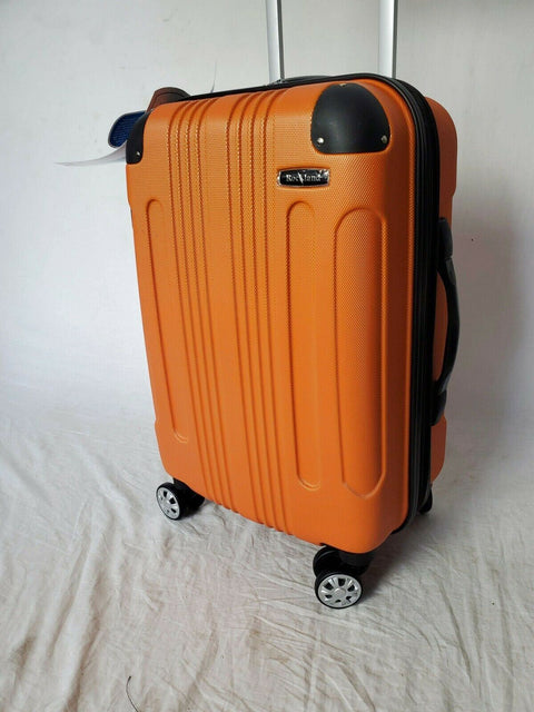 $240 Rockland London Orange Spinner Luggage Carry On Suitcase 20" Hard Expandble