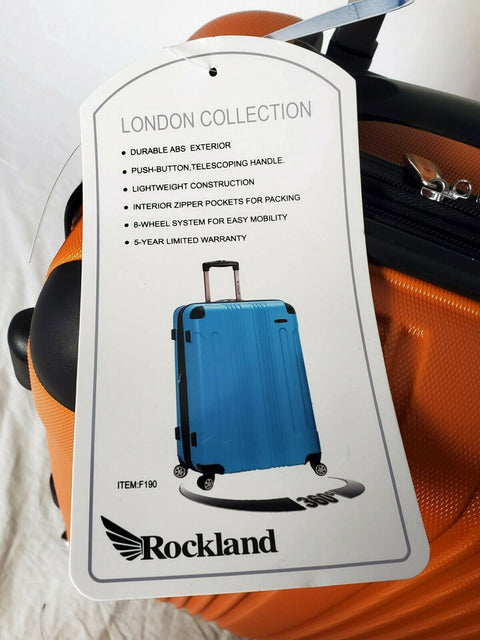$240 Rockland London Orange Spinner Luggage Carry On Suitcase 20" Hard Expandble