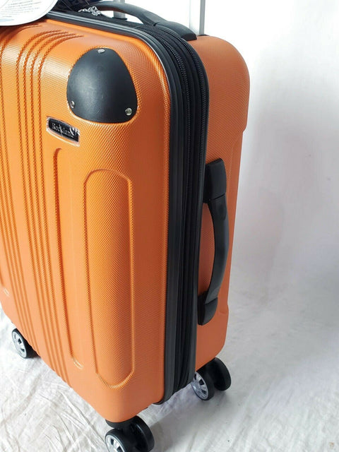 $240 Rockland London Orange Spinner Luggage Carry On Suitcase 20" Hard Expandble