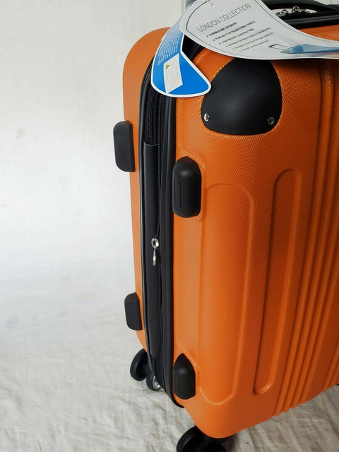 $240 Rockland London Orange Spinner Luggage Carry On Suitcase 20" Hard Expandble