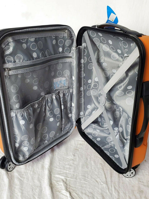 $240 Rockland London Orange Spinner Luggage Carry On Suitcase 20" Hard Expandble