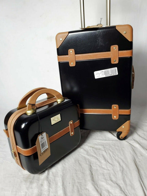 $400 NEW CHARIOT GATSBY 2PC HARDSIDE LUGGAGE SET BLACK CARRY ON