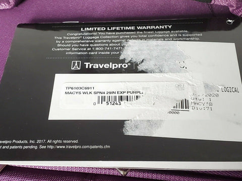 $360 New Travelpro Walkabout 4 29" Spinner Suitcase Luggage Purple Upright Soft