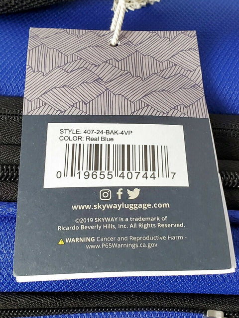 $200 New Skyway Mirage 3.0 24" Check-In Spinner Luggage Blue Suitcase Softcase