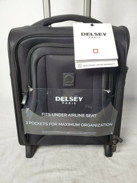 $200 New Delsey OptiMax Lite 17" 2-Wheeled Under-Seat Bag Luggage Black