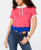 New TOMMY HILFIGER Sport Women Colorblock Hooded Knit Cropped Top Blouse Size M - evorr.com
