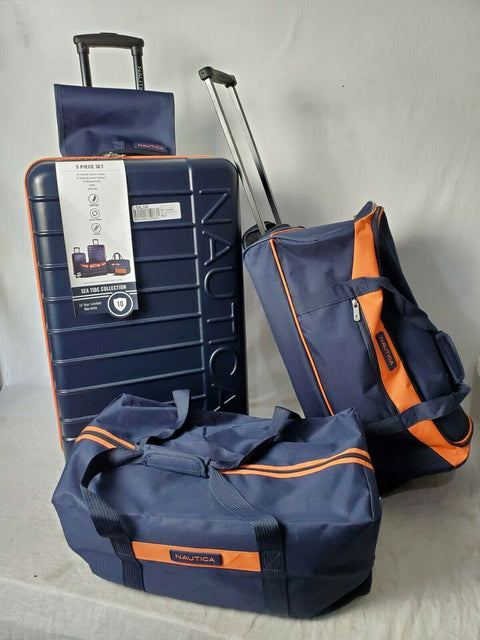 New Nautica Sea Tide 4 PC Hardside Luggage Set Blue Orange Travel Bag
