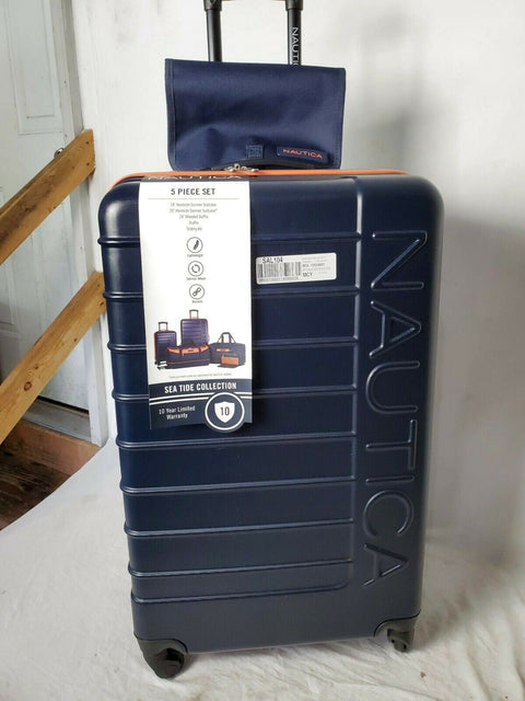 New Nautica Sea Tide 4 PC Hardside Luggage Set Blue Orange Travel Bag
