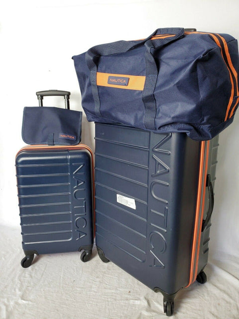 $500 Nautica Sea Tide 5-PC Hardside Luggage Set Blue Orange Travel Bag