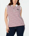 TOMMY HILFIGER Women White Striped 1/2 Zipper Sleeveless Polo Blouse Top Plus 3X - evorr.com