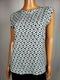 New DKNY Women Blue Printed Sleeveless Ban Neck Blouse Top Size S - evorr.com