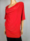 New DKNY Women Red Elbow Sleeve Draped Neck Stretch Blouse Top Size XL - evorr.com
