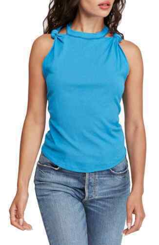 $108 New Free People Women's Sleeveless Blue Twisted Blouse Top Size S - evorr.com