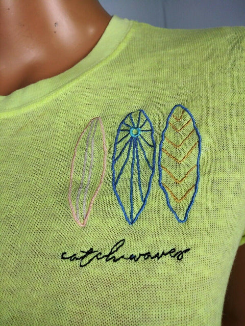 $108 New Free People Women's Sheer Lime Green Wipe Out Blouse Top Size XS