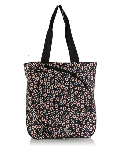 New Hadaki Tennis Tote  Black Pink Roses Bag Shoulder Bag 14" Medium - evorr.com