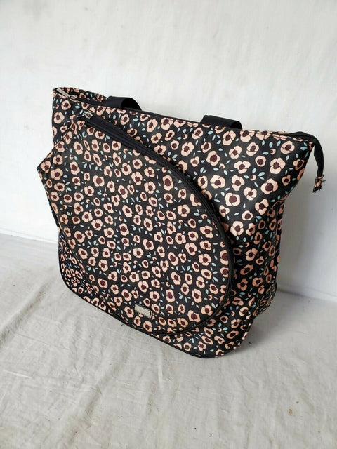 New Hadaki Tennis Tote  Black Pink Roses Bag Shoulder Bag 14" Medium - evorr.com