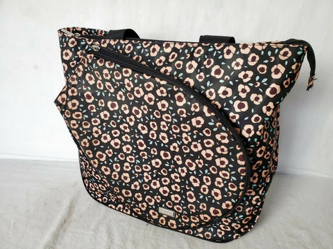 New Hadaki Tennis Tote  Black Pink Roses Bag Shoulder Bag 14" Medium - evorr.com