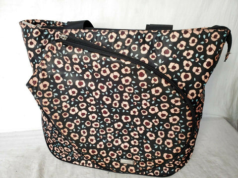 New Hadaki Tennis Tote  Black Pink Roses Bag Shoulder Bag 14" Medium - evorr.com