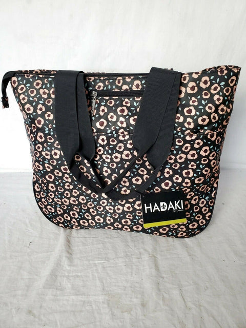 New Hadaki Tennis Tote  Black Pink Roses Bag Shoulder Bag 14" Medium - evorr.com