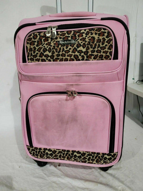 $240 Rockland 24" Medium Luggage Spinner Suitcase Pink Leopard Lightweight