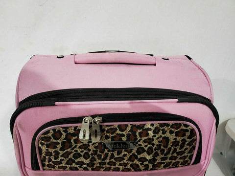 $240 Rockland 24" Medium Luggage Spinner Suitcase Pink Leopard Lightweight
