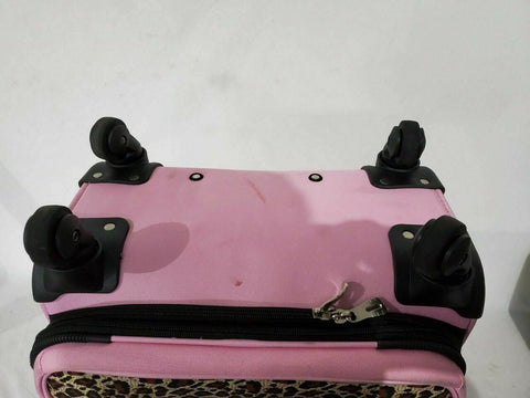 $240 Rockland 24" Medium Luggage Spinner Suitcase Pink Leopard Lightweight