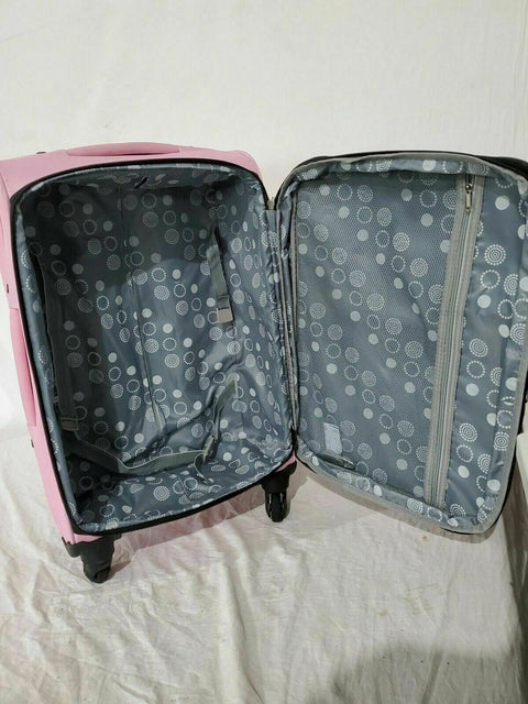 $240 Rockland 24" Medium Luggage Spinner Suitcase Pink Leopard Lightweight