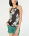 New INC CONCEPTS Women's Gray Halter Neck Blouse Top Gray Floral Size L - evorr.com